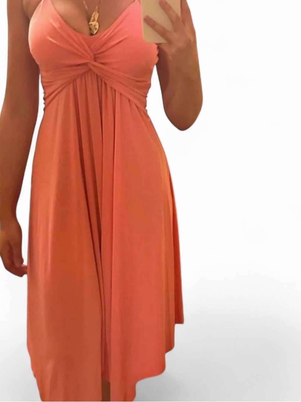 Sleeveless Twist-Front Coral Dress